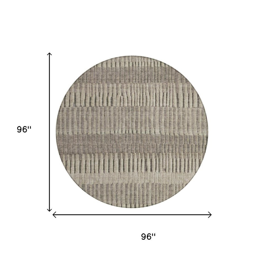 8' Brown And Beige Round Striped Washable Indoor Outdoor Area Rug HomeRoots