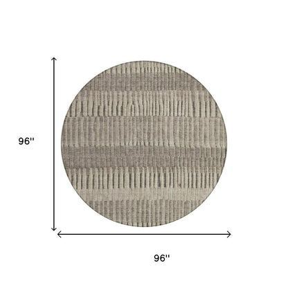 8' Brown And Beige Round Striped Washable Indoor Outdoor Area Rug HomeRoots