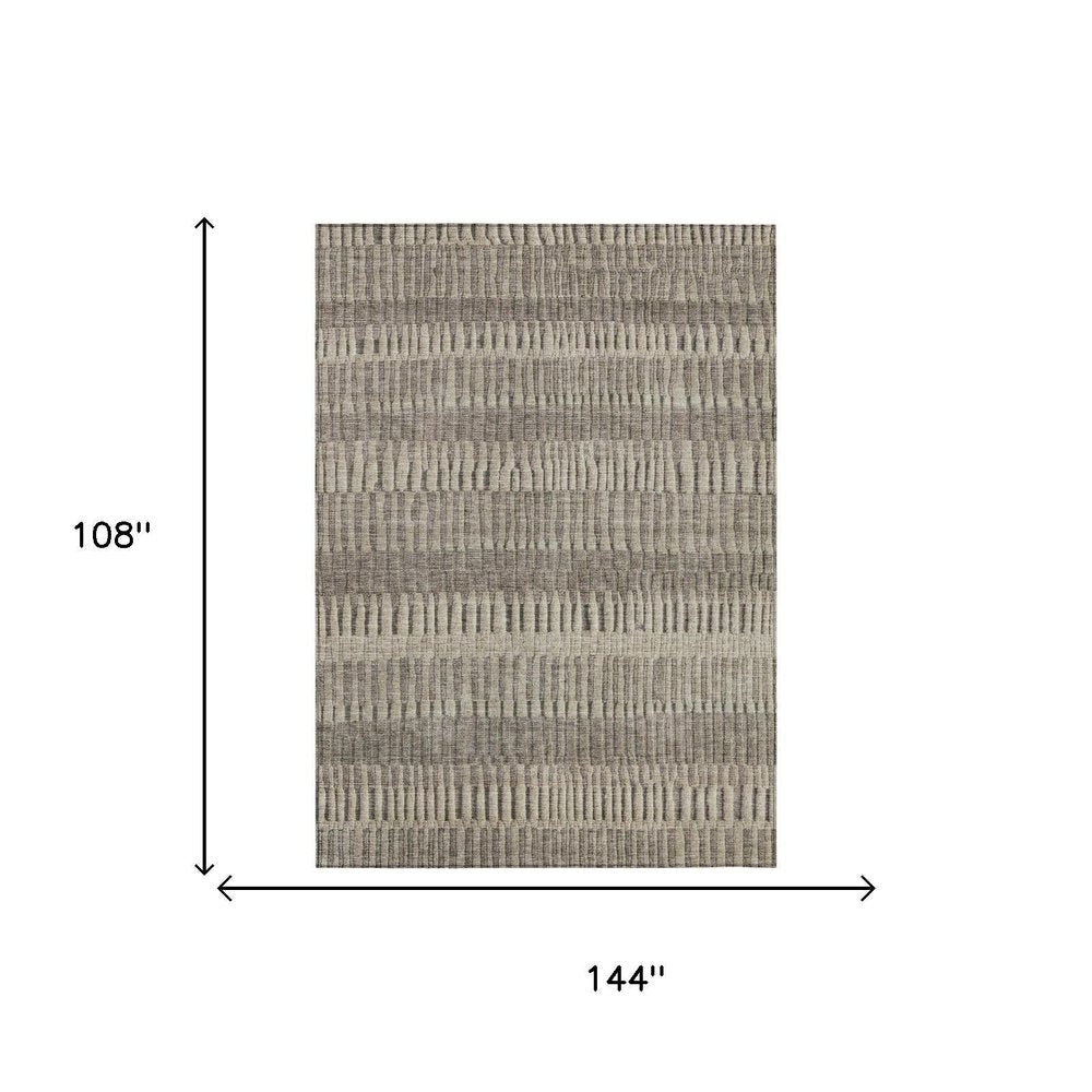 9' X 12' Brown And Beige Striped Washable Indoor Outdoor Area Rug HomeRoots