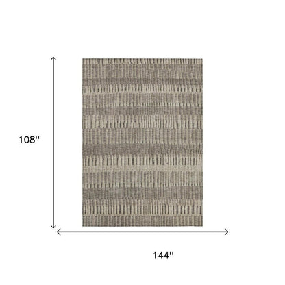 9' X 12' Brown And Beige Striped Washable Indoor Outdoor Area Rug HomeRoots
