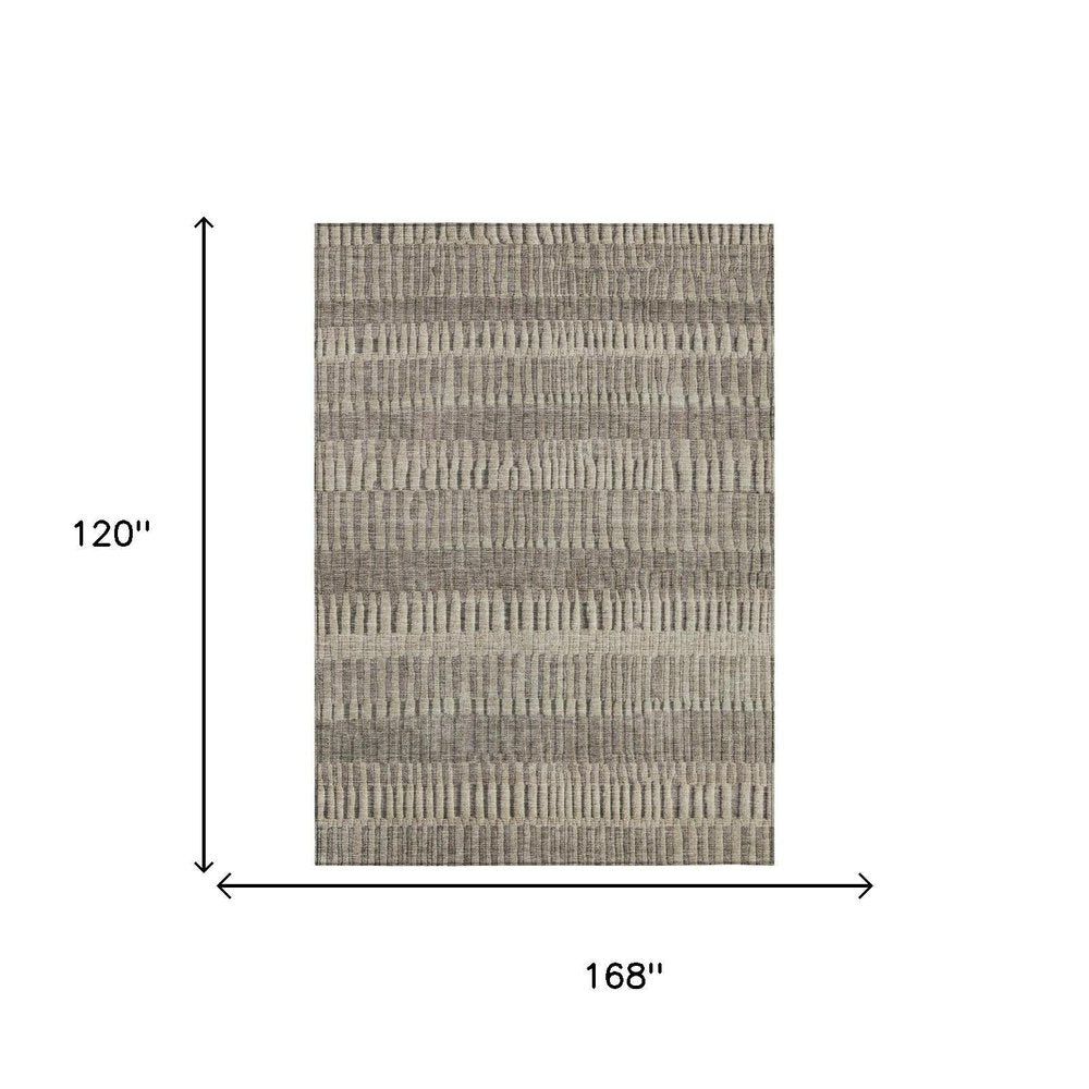10' X 14' Brown And Beige Striped Washable Indoor Outdoor Area Rug HomeRoots