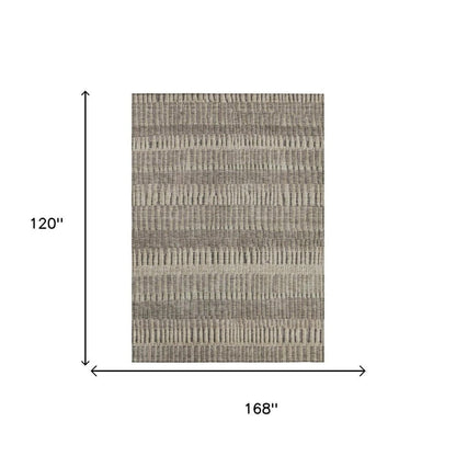 10' X 14' Brown And Beige Striped Washable Indoor Outdoor Area Rug HomeRoots