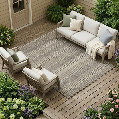10' X 14' Brown And Beige Striped Washable Indoor Outdoor Area Rug HomeRoots