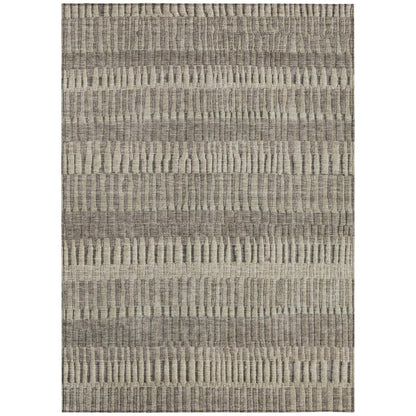10' X 14' Brown And Beige Striped Washable Indoor Outdoor Area Rug HomeRoots