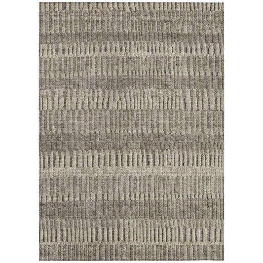 10' X 14' Brown And Beige Striped Washable Indoor Outdoor Area Rug