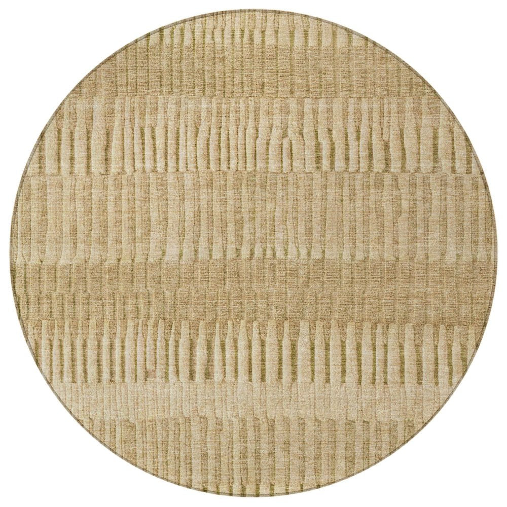 8' Copper And Orange Round Striped Washable Indoor Outdoor Area Rug