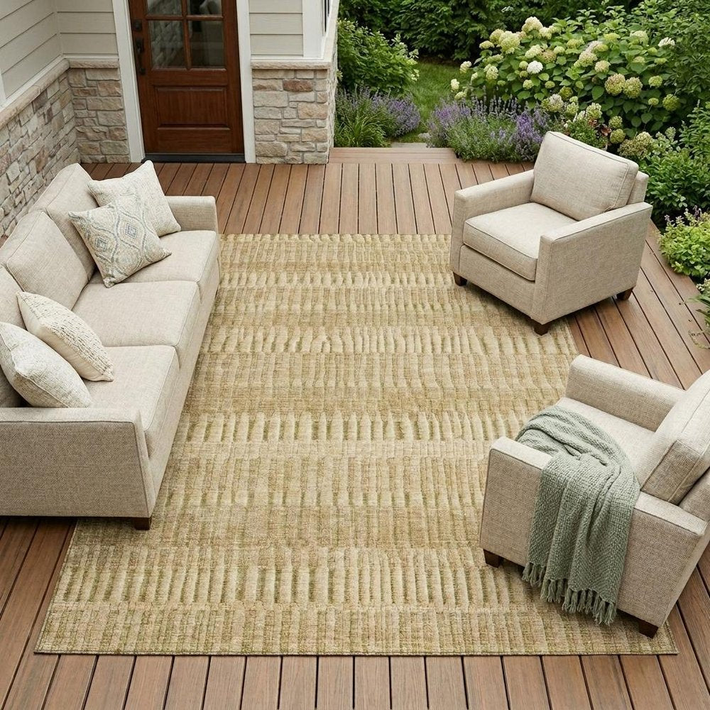 8' X 10' Copper And Orange Striped Washable Indoor Outdoor Area Rug — view 5