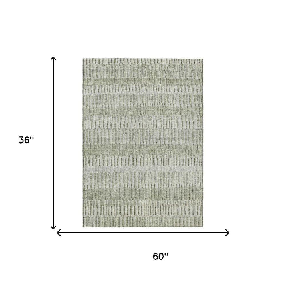 3' X 5' Sage And Green Striped Washable Indoor Outdoor Area Rug HomeRoots