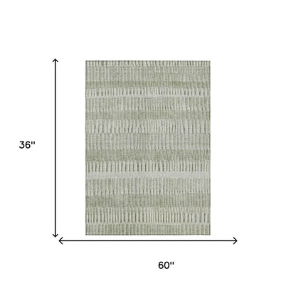 3' X 5' Sage And Green Striped Washable Indoor Outdoor Area Rug HomeRoots