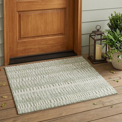 3' X 5' Sage And Green Striped Washable Indoor Outdoor Area Rug HomeRoots