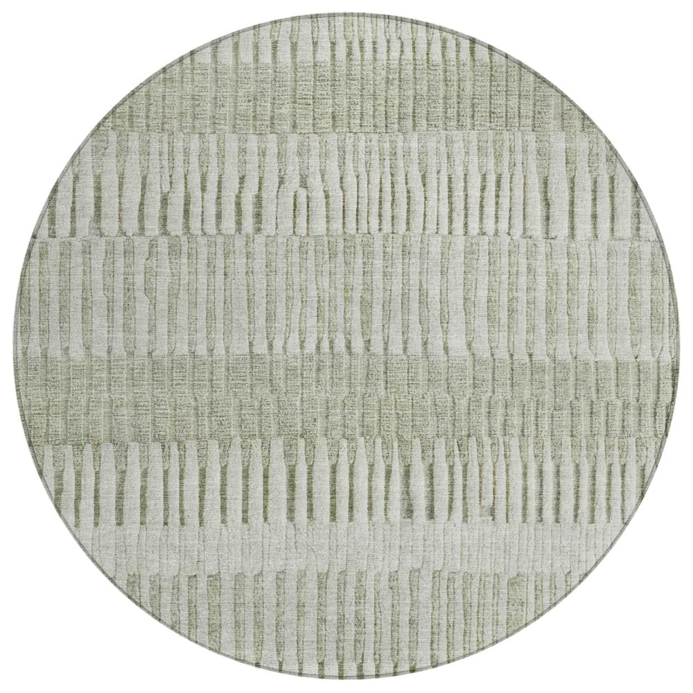 8' Sage And Green Round Striped Washable Indoor Outdoor Area Rug — view 1