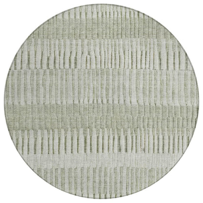 8' Sage And Green Round Striped Washable Indoor Outdoor Area Rug HomeRoots