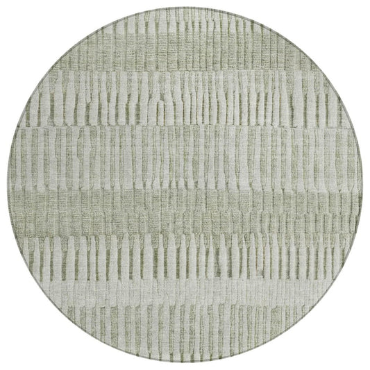 8' Sage And Green Round Striped Washable Indoor Outdoor Area Rug