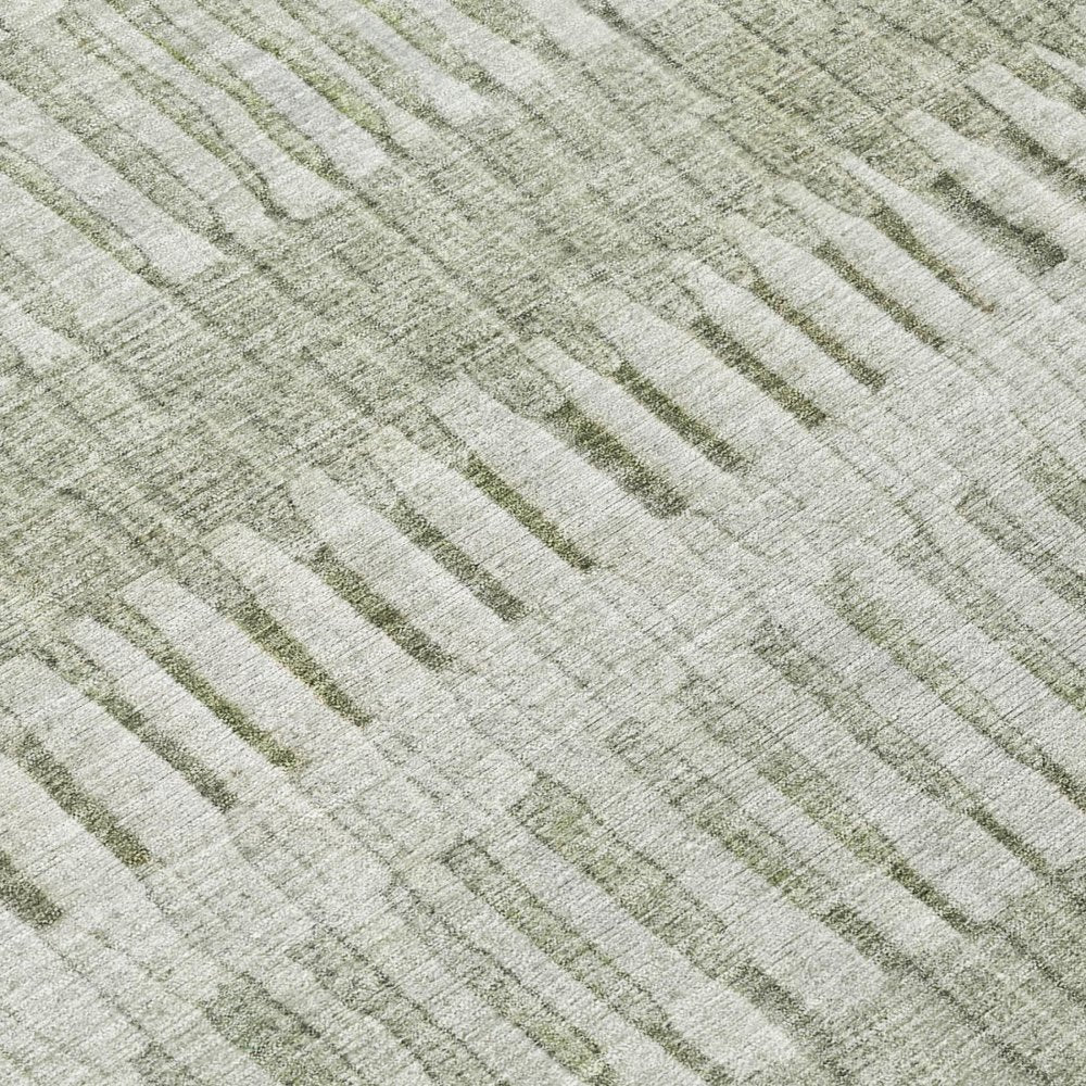 8' Sage And Green Round Striped Washable Indoor Outdoor Area Rug HomeRoots