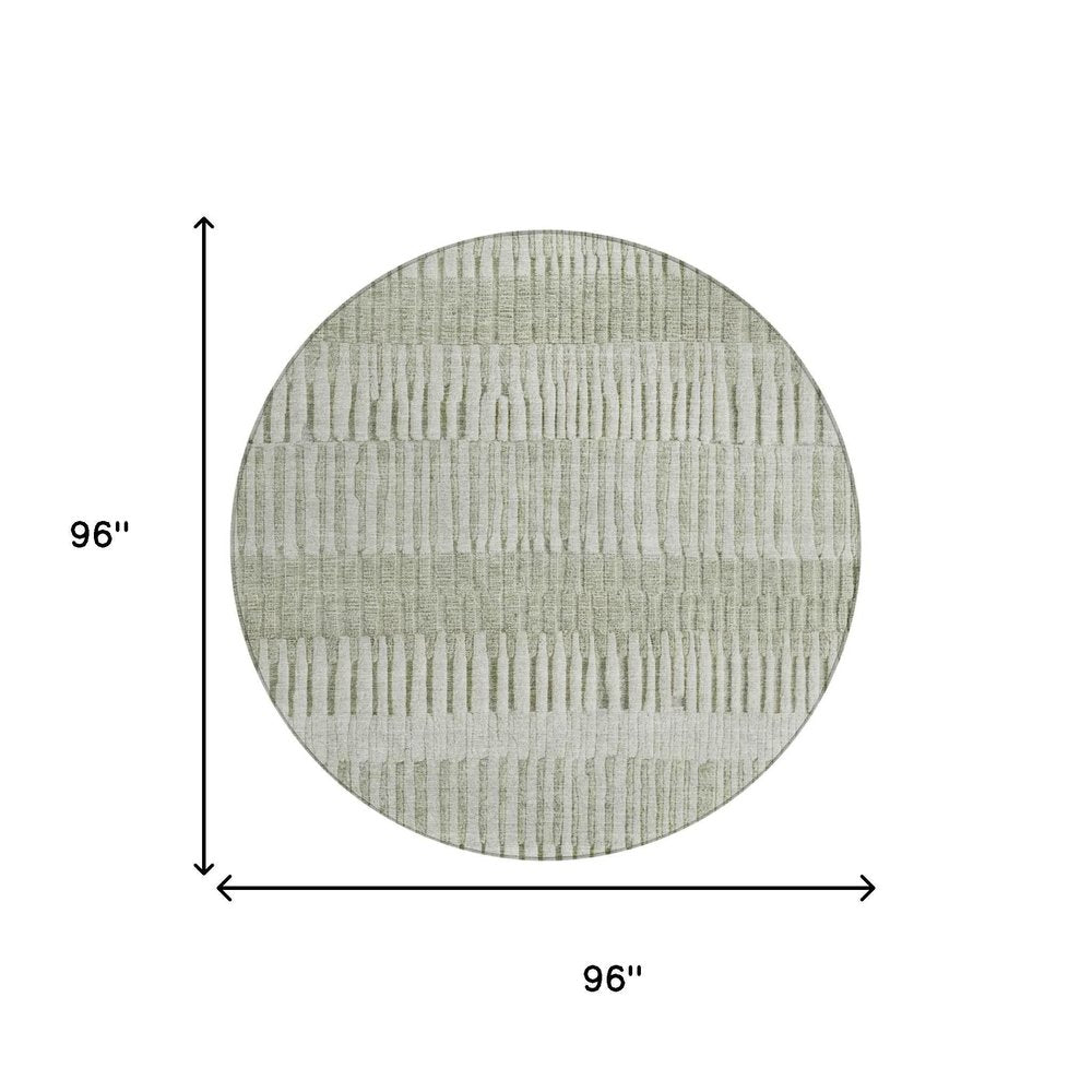 8' Sage And Green Round Striped Washable Indoor Outdoor Area Rug — view 4