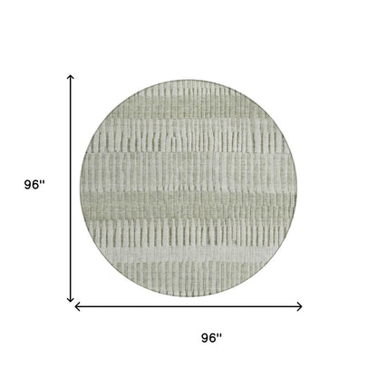 8' Sage And Green Round Striped Washable Indoor Outdoor Area Rug HomeRoots
