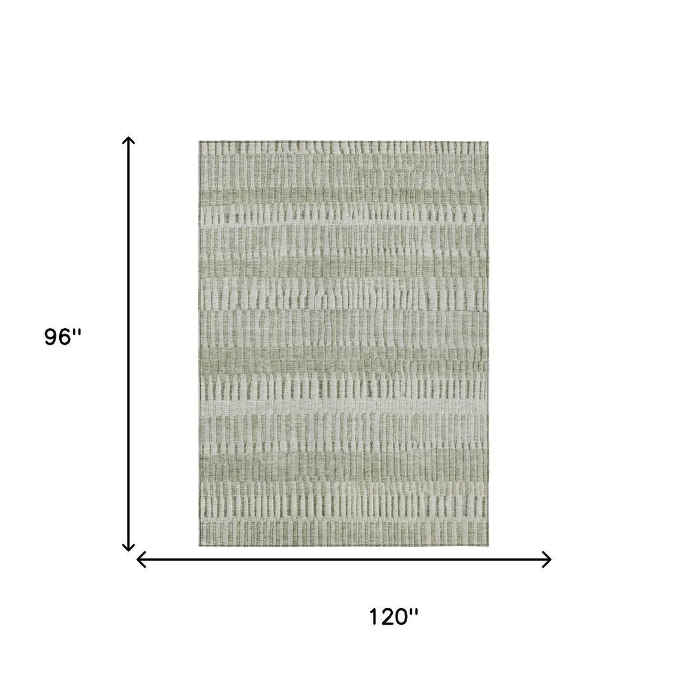 8' X 10' Sage And Green Striped Washable Indoor Outdoor Area Rug — view 4