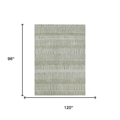 8' X 10' Sage And Green Striped Washable Indoor Outdoor Area Rug HomeRoots