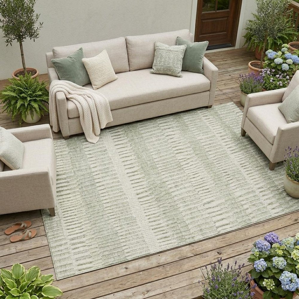 8' X 10' Sage And Green Striped Washable Indoor Outdoor Area Rug — view 5