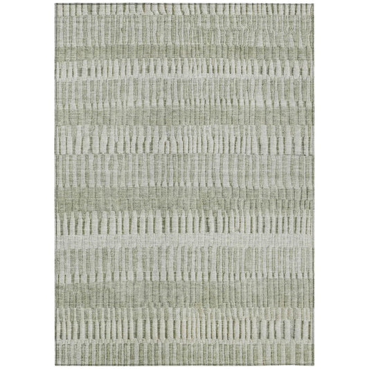 8' X 10' Sage And Green Striped Washable Indoor Outdoor Area Rug