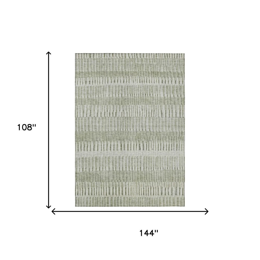 9' X 12' Sage And Green Striped Washable Indoor Outdoor Area Rug — view 4