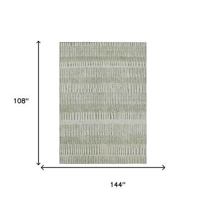 9' X 12' Sage And Green Striped Washable Indoor Outdoor Area Rug HomeRoots