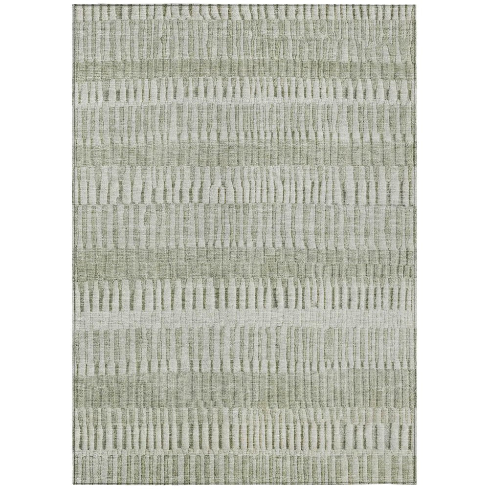 9' X 12' Sage And Green Striped Washable Indoor Outdoor Area Rug — view 1