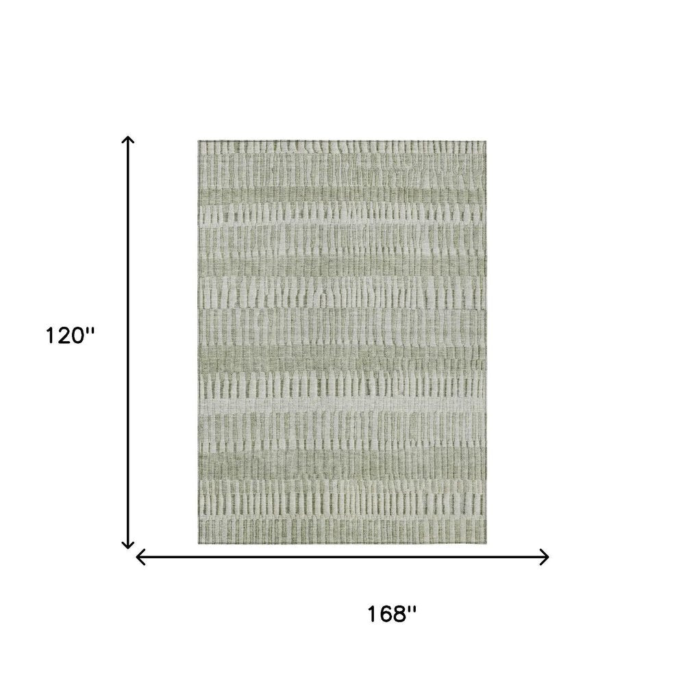 10' X 14' Sage And Green Striped Washable Indoor Outdoor Area Rug HomeRoots