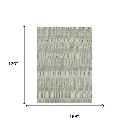 10' X 14' Sage And Green Striped Washable Indoor Outdoor Area Rug HomeRoots