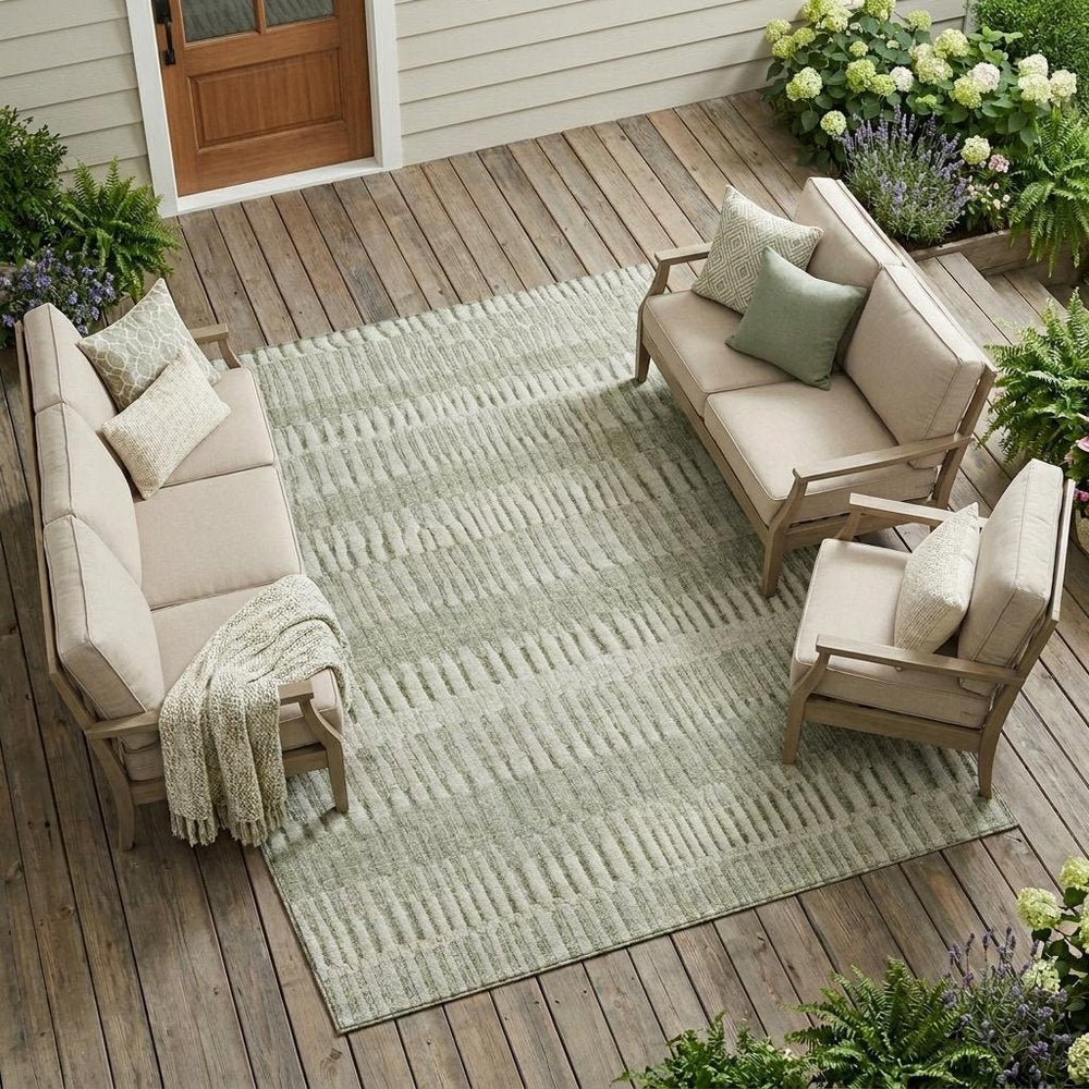 10' X 14' Sage And Green Striped Washable Indoor Outdoor Area Rug HomeRoots