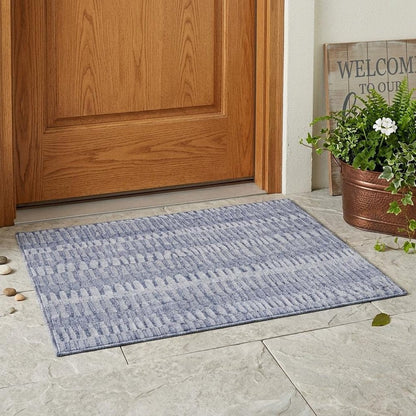 3' X 5' Sky Blue And Blue Striped Washable Indoor Outdoor Area Rug HomeRoots