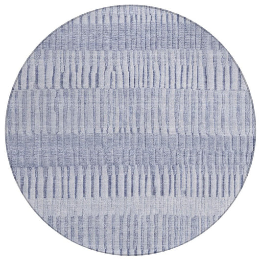 8' Sky Blue And Blue Round Striped Washable Indoor Outdoor Area Rug