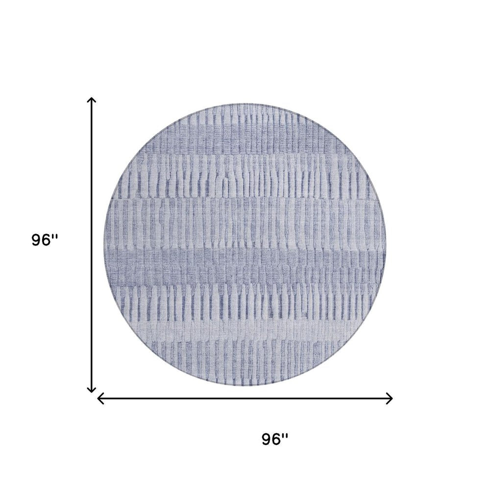8' Sky Blue And Blue Round Striped Washable Indoor Outdoor Area Rug — view 4