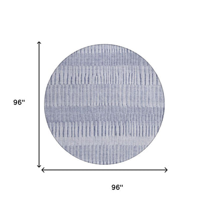 8' Sky Blue And Blue Round Striped Washable Indoor Outdoor Area Rug HomeRoots