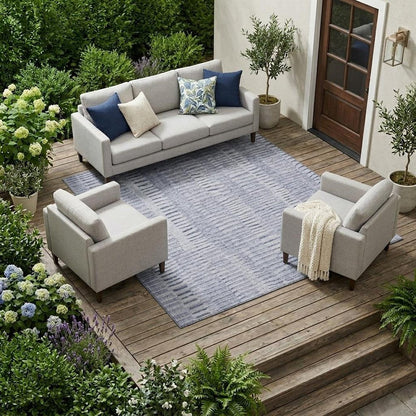 9' X 12' Sky Blue And Blue Striped Washable Indoor Outdoor Area Rug HomeRoots