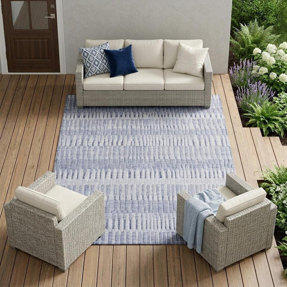 10' X 14' Sky Blue And Blue Striped Washable Indoor Outdoor Area Rug — view 5