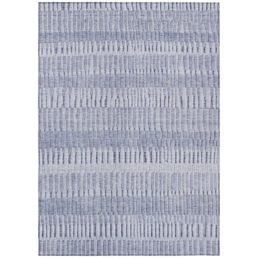 10' X 14' Sky Blue And Blue Striped Washable Indoor Outdoor Area Rug