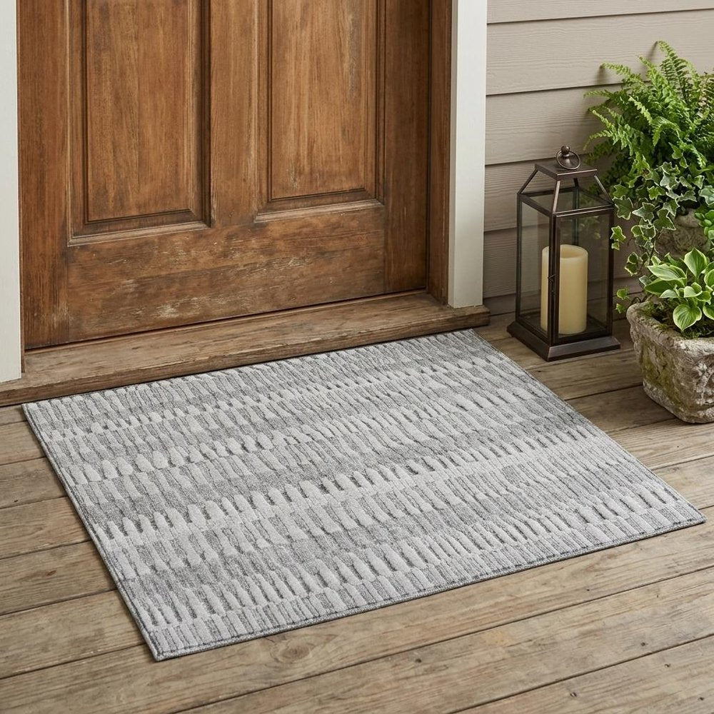 3' X 5' Silver And Gray Striped Washable Indoor Outdoor Area Rug HomeRoots