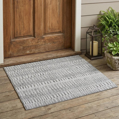 3' X 5' Silver And Gray Striped Washable Indoor Outdoor Area Rug HomeRoots