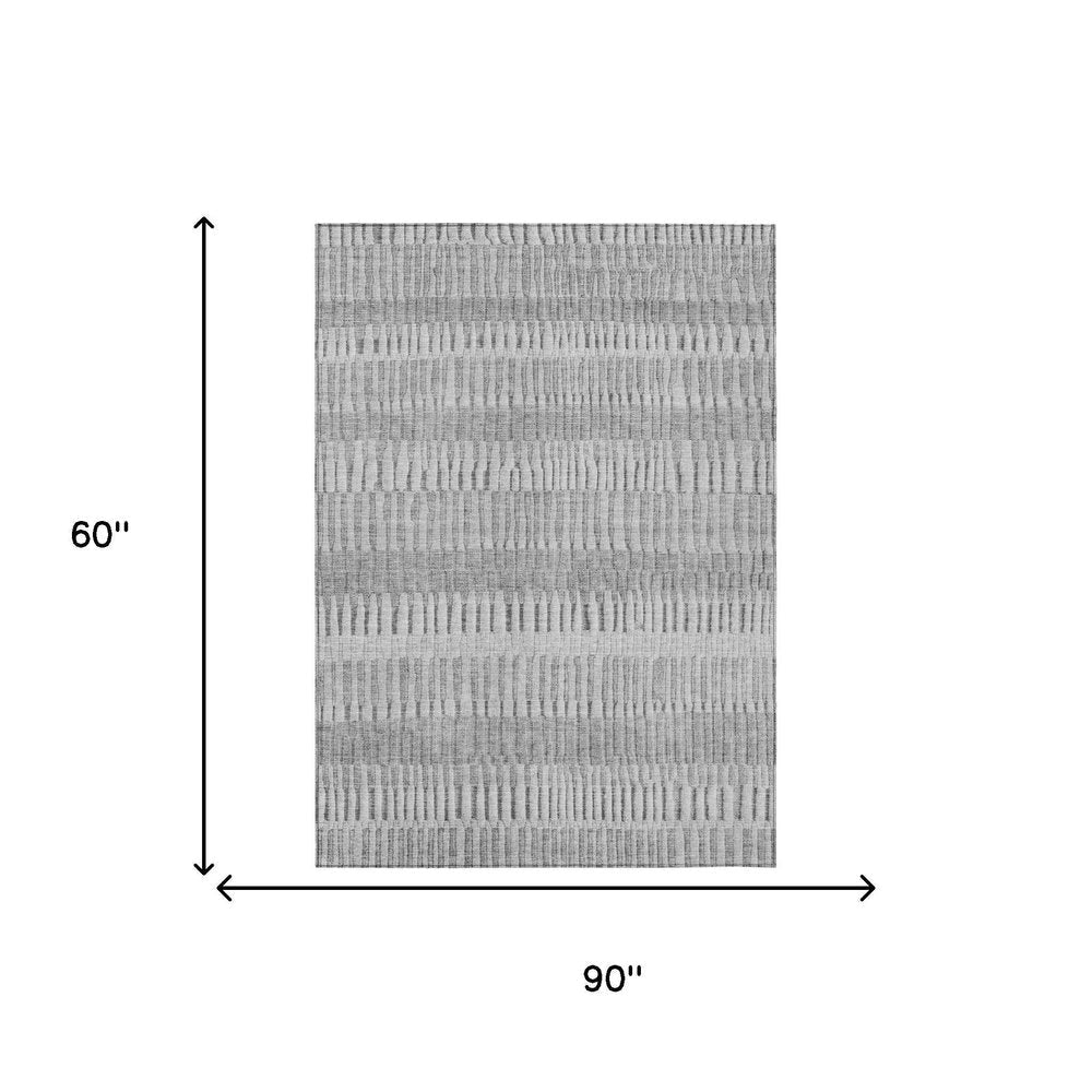 5' X 8' Silver And Gray Striped Washable Indoor Outdoor Area Rug — view 4