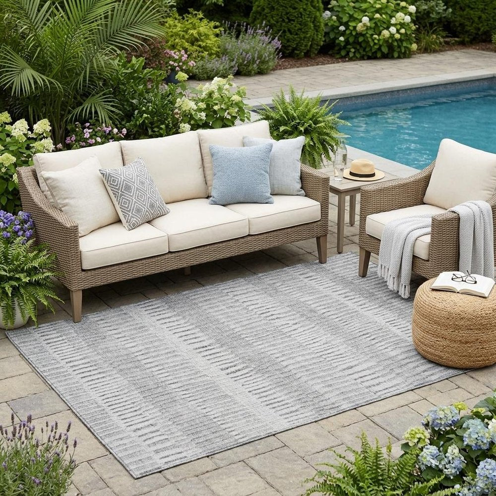 5' X 8' Silver And Gray Striped Washable Indoor Outdoor Area Rug HomeRoots