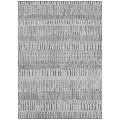 5' X 8' Silver And Gray Striped Washable Indoor Outdoor Area Rug HomeRoots