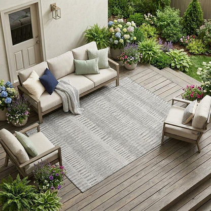 8' X 10' Silver And Gray Striped Washable Indoor Outdoor Area Rug HomeRoots