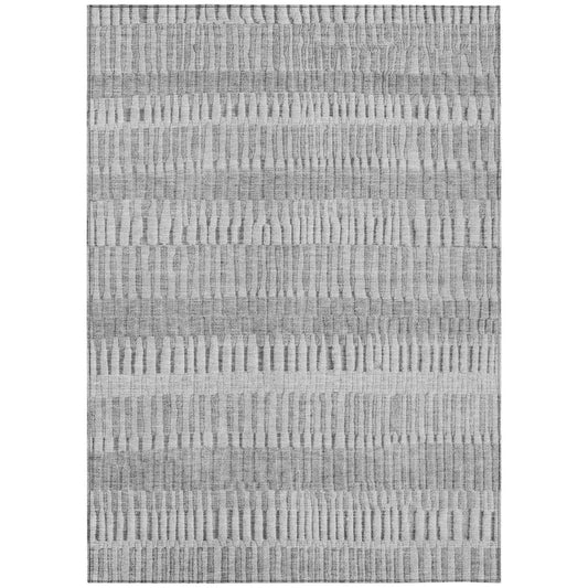 9' X 12' Silver And Gray Striped Washable Indoor Outdoor Area Rug