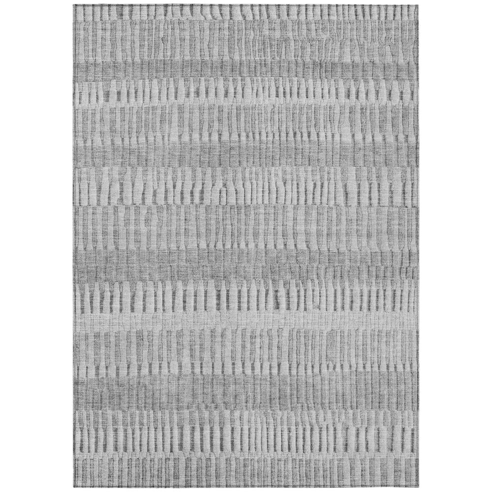 9' X 12' Silver And Gray Striped Washable Indoor Outdoor Area Rug HomeRoots