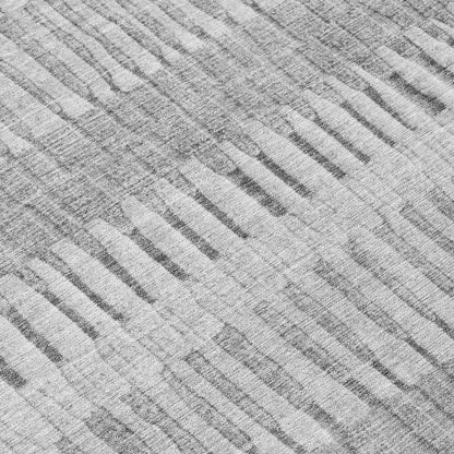 9' X 12' Silver And Gray Striped Washable Indoor Outdoor Area Rug HomeRoots