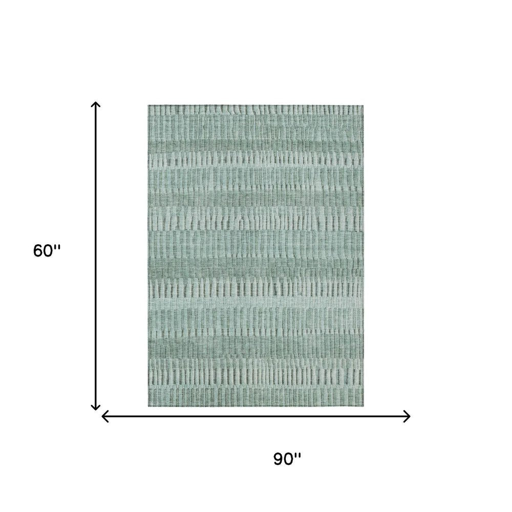 5' X 8' Teal Blue And Silver Striped Washable Indoor Outdoor Area Rug — view 4