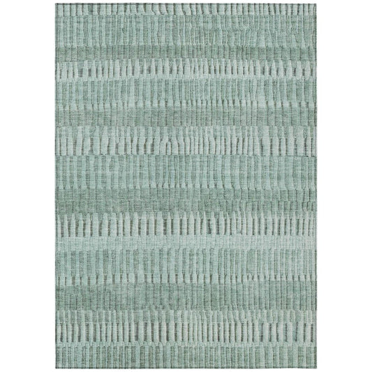 5' X 8' Teal Blue And Silver Striped Washable Indoor Outdoor Area Rug