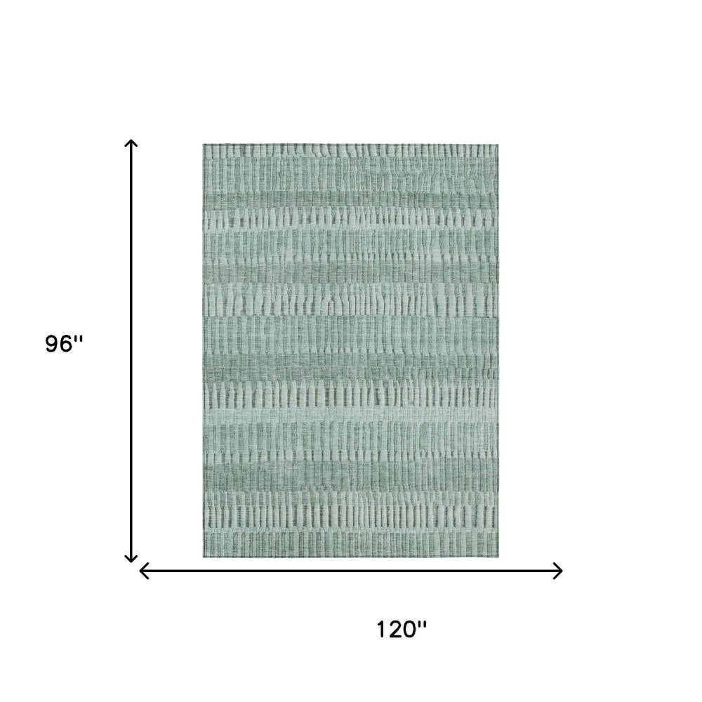 8' X 10' Teal Blue And Silver Striped Washable Indoor Outdoor Area Rug HomeRoots