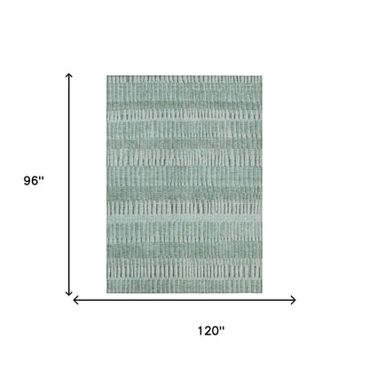 8' X 10' Teal Blue And Silver Striped Washable Indoor Outdoor Area Rug HomeRoots